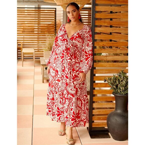 Eloquii Wrap Bodice Maxi Dress With Slit--Seabreeze Red--Size 22 - Picture 2 of 6